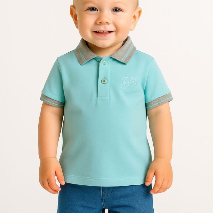 T-shirt polo en piqué 100% coton à col chemisier et broderie NOORY