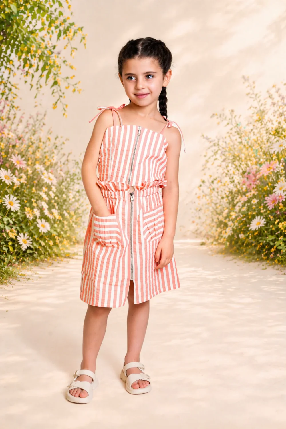 Robe rayée corail – Fraîcheur NOORY